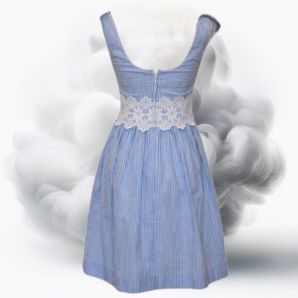 Lilly Pulitzer Tessa Coastal Blue White Seersucker Sun Dress, Size 4 (NWT) - Picture 3 of 8